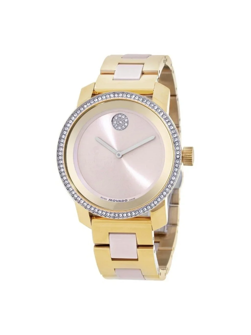 NWT Movado Bold Quartz Crystal Champagne Dial Ladies Watch